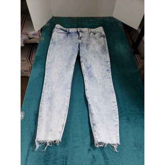 Tommy Hilfiger Jeans Size 14 Womens Blue Pants Stretch Mid Rise Fray Hem Ankle - Picture 1 of 12